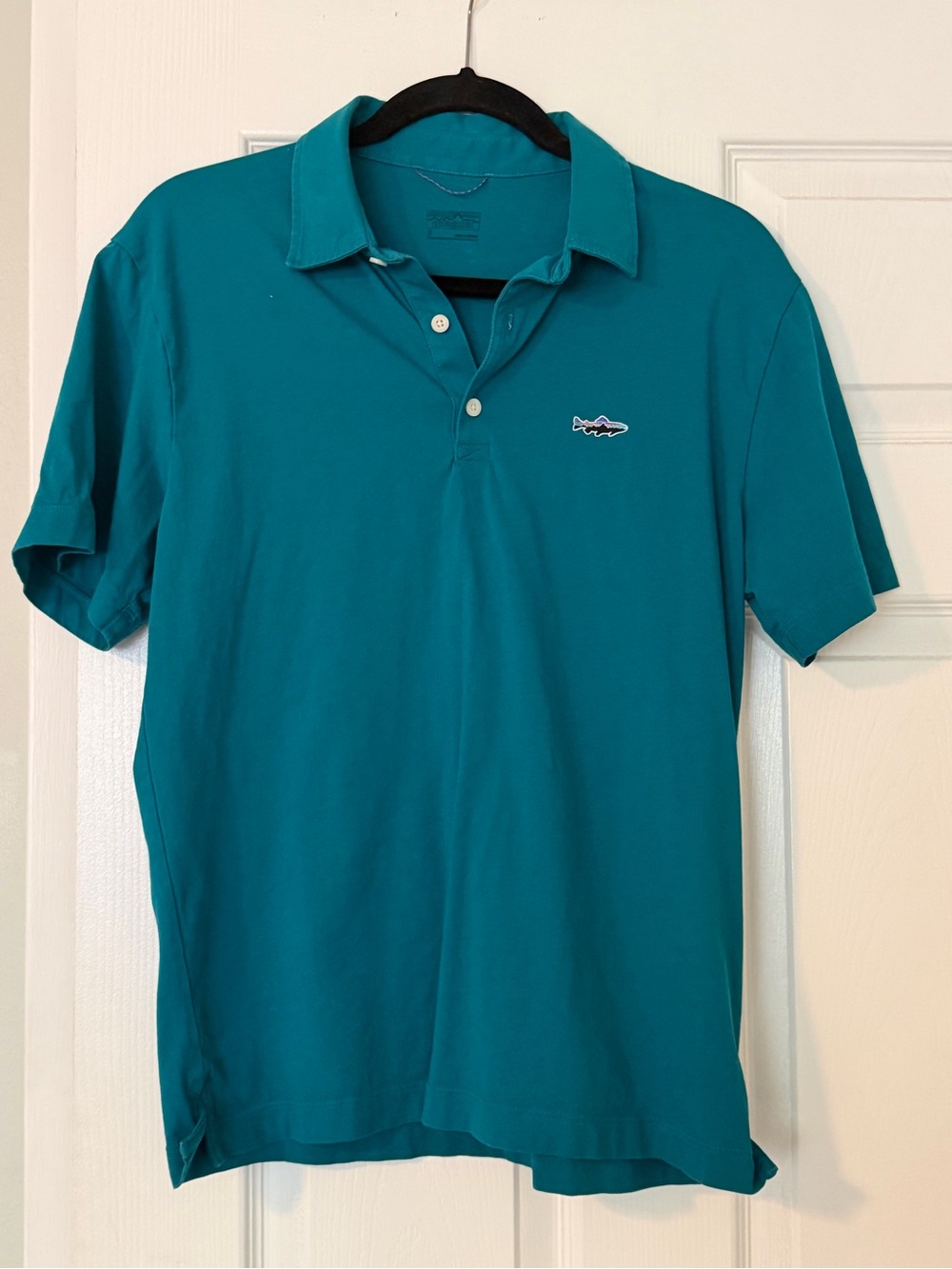 Patagonia Men's Teal Trout Short-Sleeve Polo Shirt